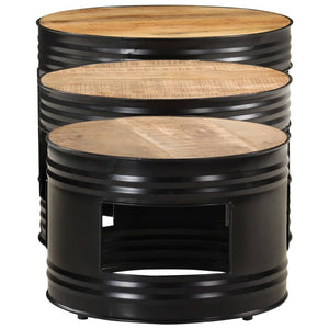 vidaXL Bar Tables Drum Shape 3 pcs Solid Rough Wood Mango