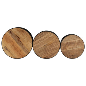 vidaXL Bar Tables Drum Shape 3 pcs Solid Rough Wood Mango