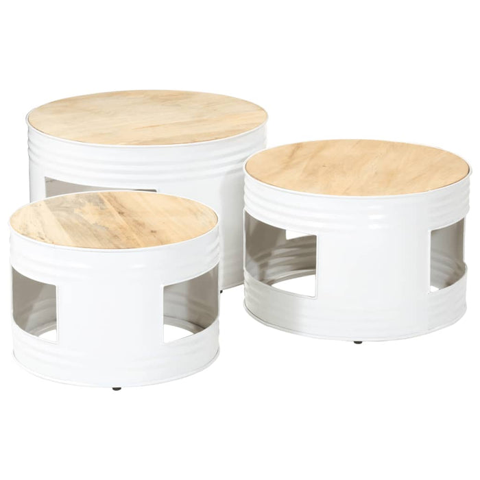 vidaXL Bar Tables Drum Shape 3 pcs Solid Rough Wood Mango