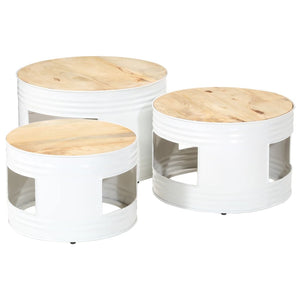 vidaXL Bar Tables Drum Shape 3 pcs Solid Rough Wood Mango