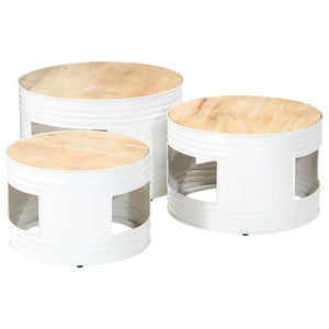 vidaXL Bar Tables Drum Shape 3 pcs Solid Rough Wood Mango