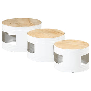 vidaXL Bar Tables Drum Shape 3 pcs Solid Rough Wood Mango