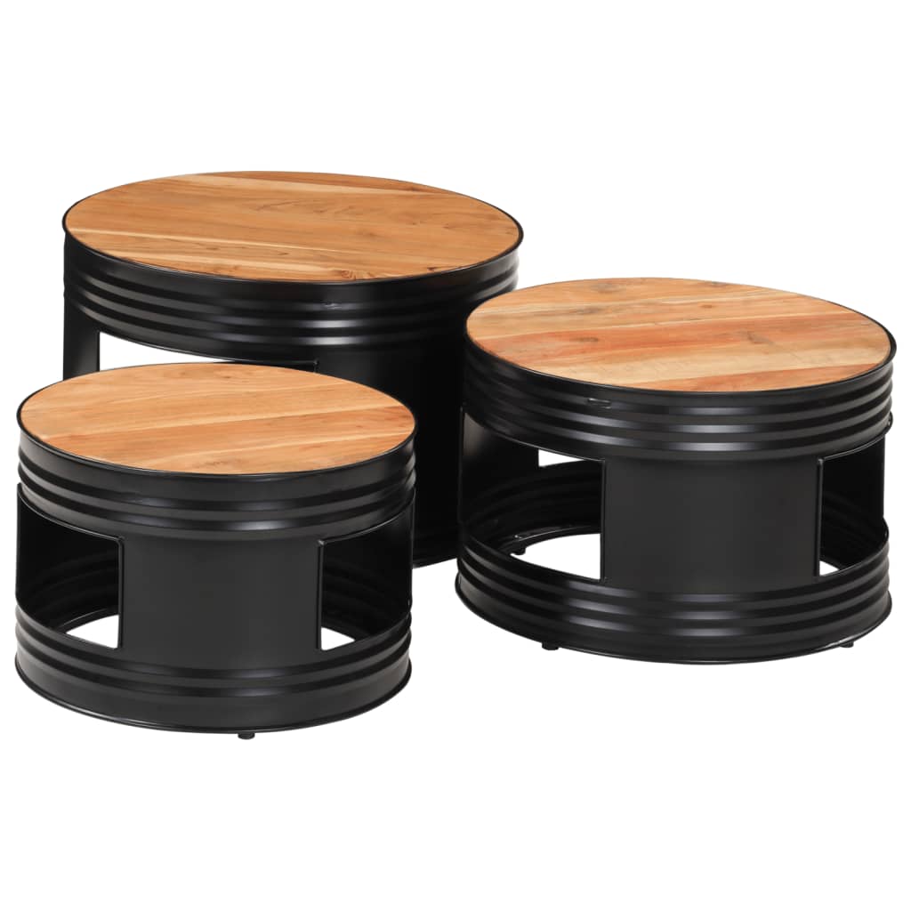 vidaXL Bar Tables Drum Shape 3 pcs Solid Wood Acacia