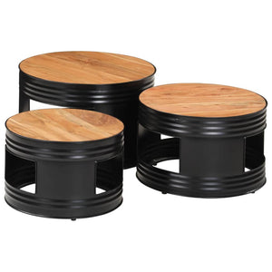 vidaXL Bar Tables Drum Shape 3 pcs Solid Wood Acacia