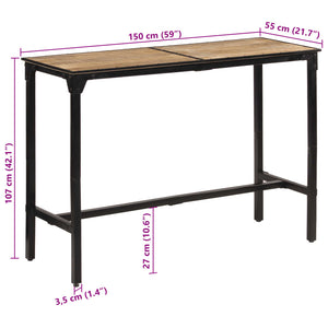 vidaXL Bar Table 150x55x107 cm Solid Rough Wood Mango