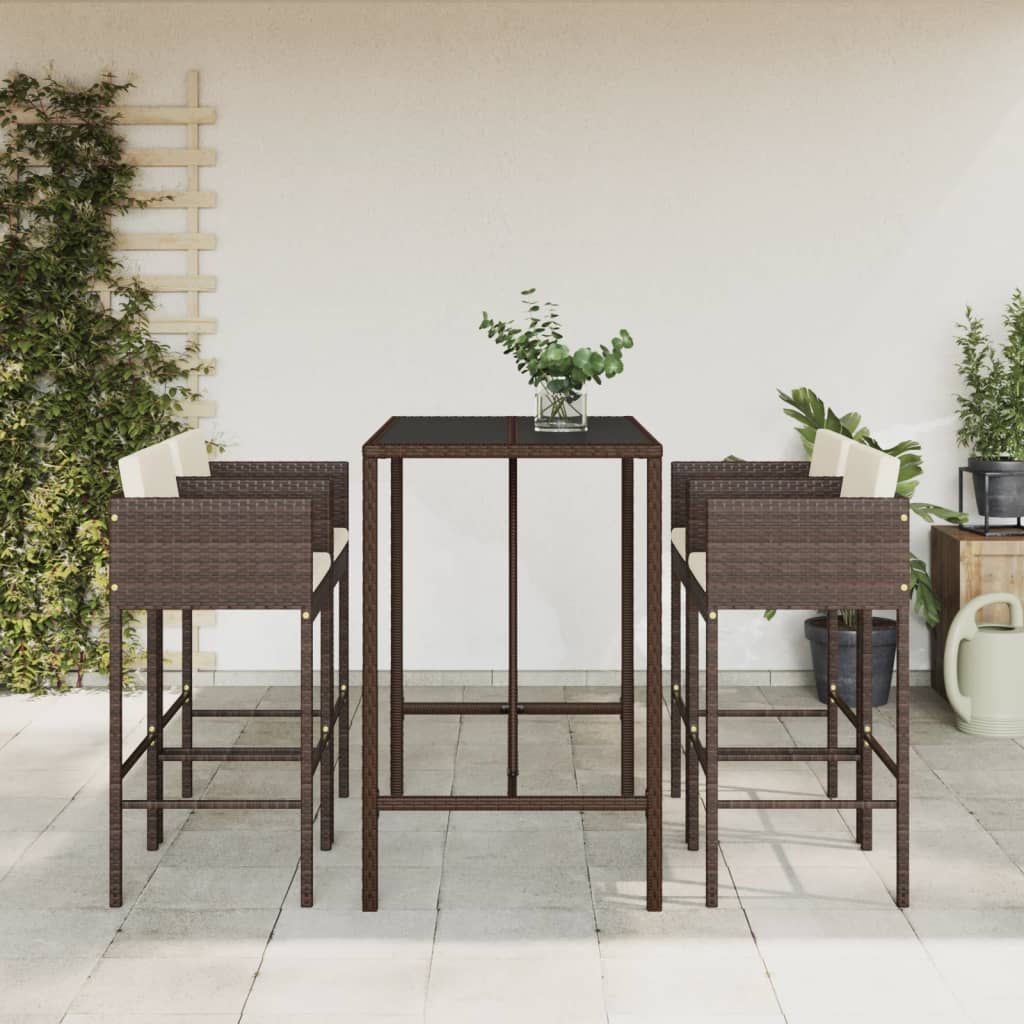 vidaXL 5 Piece Garden Bar Set with Cushions Brown Poly Rattan