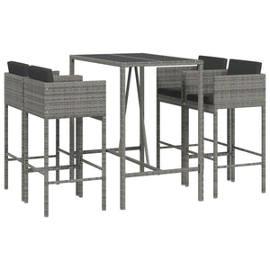 vidaXL 5 Piece Garden Bar Set with Cushions Grey Poly Rattan