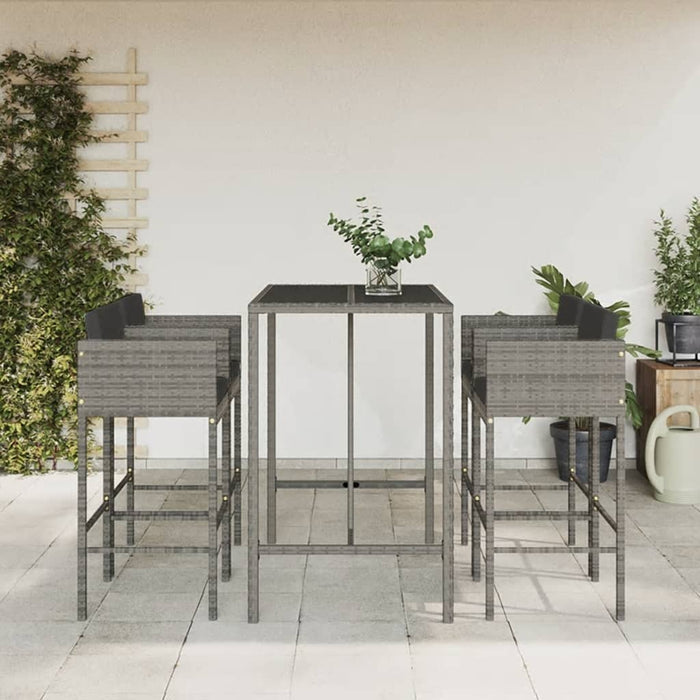 vidaXL 5 Piece Garden Bar Set with Cushions Grey Poly Rattan