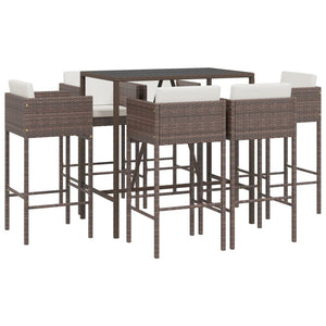 vidaXL 7 Piece Garden Bar Set with Cushions Brown Poly Rattan