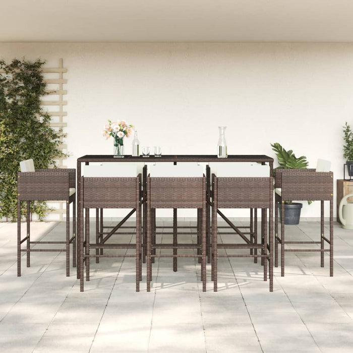 vidaXL 9 Piece Garden Bar Set with Cushions Brown Poly Rattan