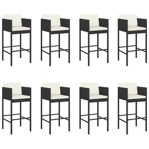 vidaXL 9 Piece Garden Bar Set with Cushions Black Poly Rattan