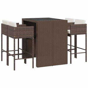 vidaXL 5 Piece Garden Bar Set with Cushions Brown Poly Rattan