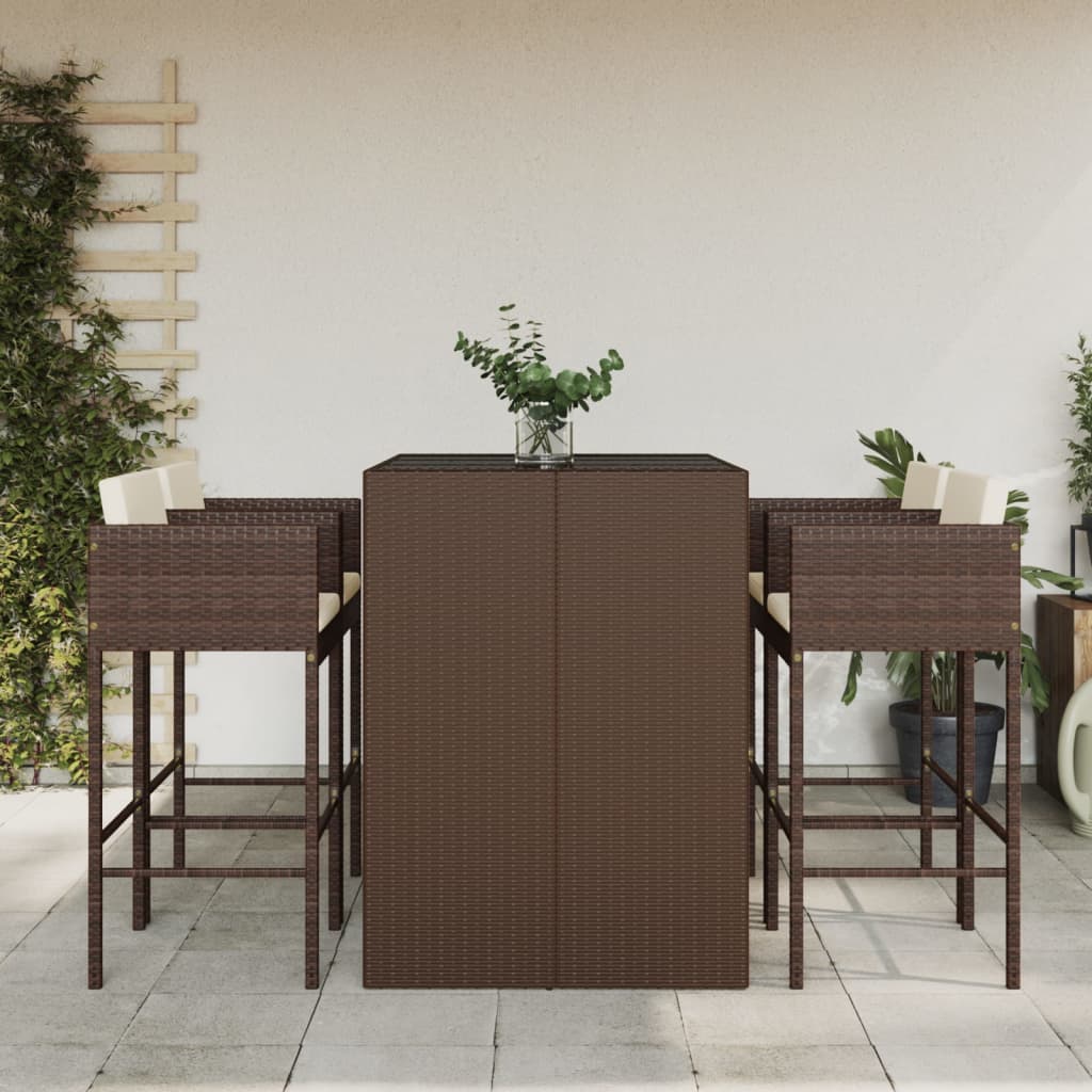 vidaXL 5 Piece Garden Bar Set with Cushions Brown Poly Rattan