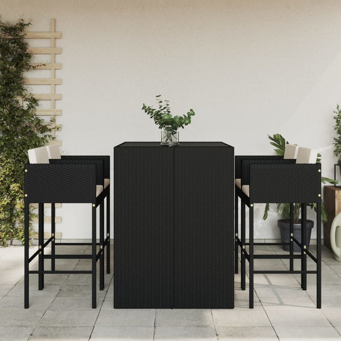 vidaXL 5 Piece Garden Bar Set with Cushions Black Poly Rattan