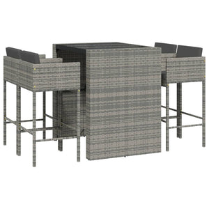 vidaXL 5 Piece Garden Bar Set with Cushions Grey Poly Rattan