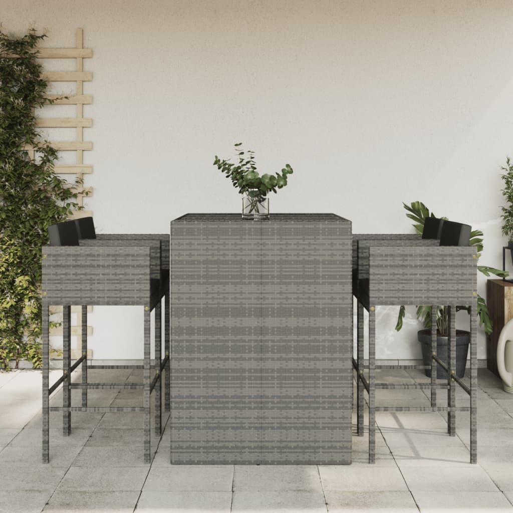 vidaXL 5 Piece Garden Bar Set with Cushions Grey Poly Rattan