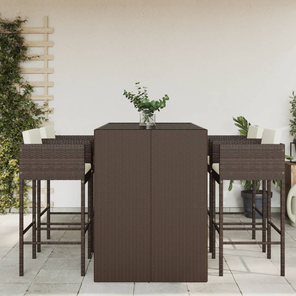 vidaXL 5 Piece Garden Bar Set with Cushions Brown Poly Rattan