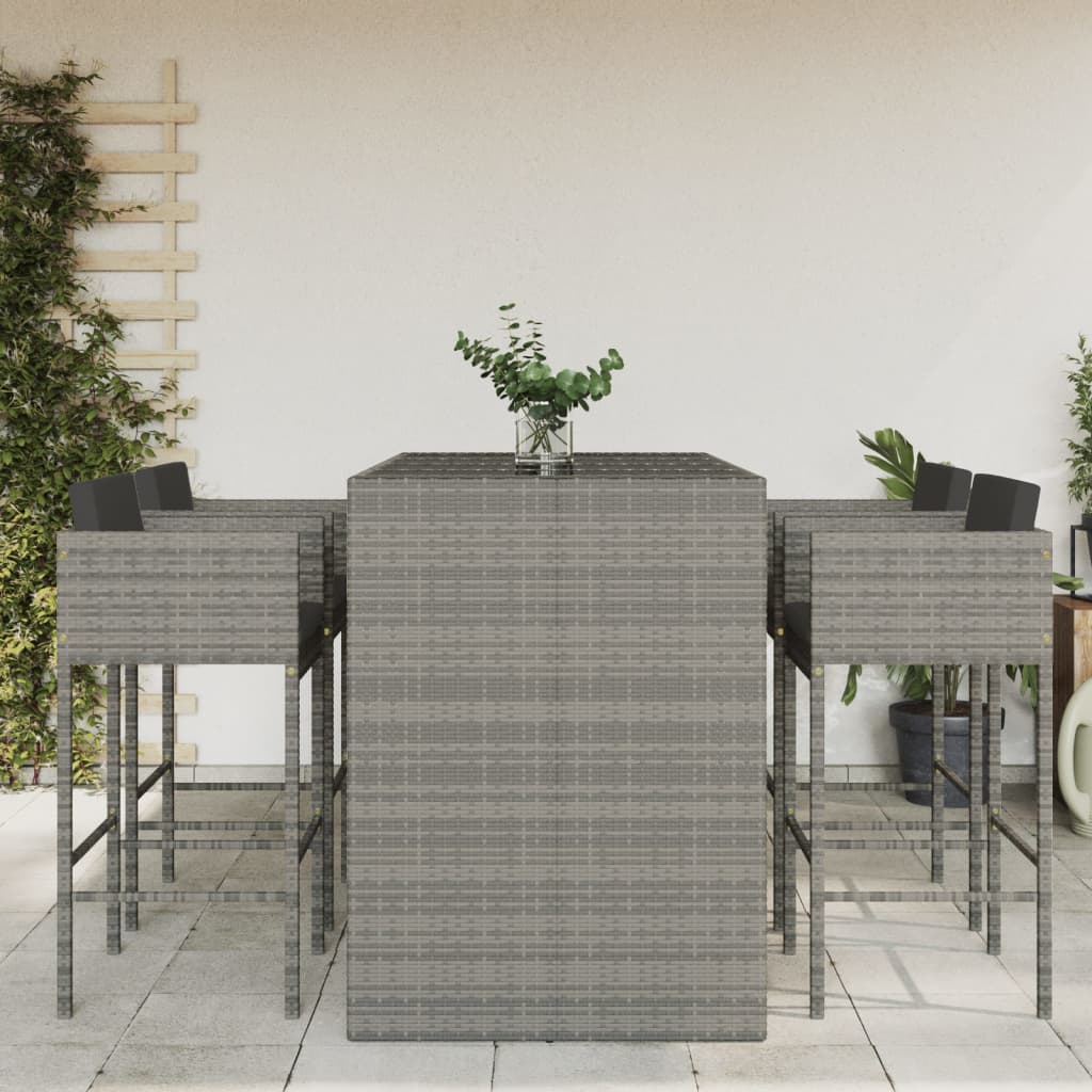 vidaXL 5 Piece Garden Bar Set with Cushions Grey Poly Rattan