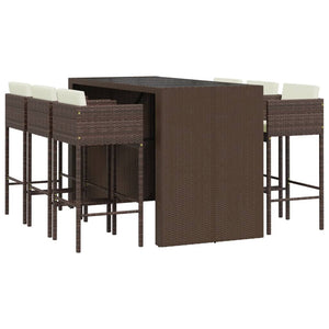 vidaXL 7 Piece Garden Bar Set with Cushions Brown Poly Rattan