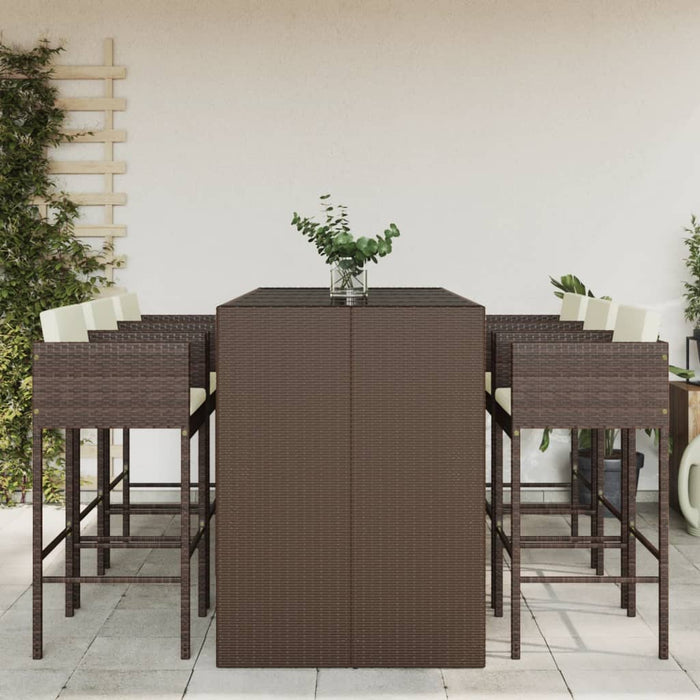 vidaXL 7 Piece Garden Bar Set with Cushions Brown Poly Rattan