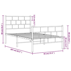 vidaXL Metal Bed Frame without Mattress with Footboard Black 90x200cm