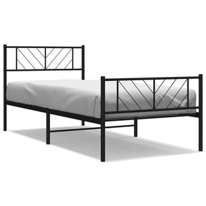 vidaXL Metal Bed Frame without Mattress with Footboard Black 90x200cm