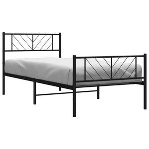 vidaXL Metal Bed Frame without Mattress with Footboard Black 90x200cm