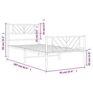 vidaXL Metal Bed Frame without Mattress with Footboard Black 90x200cm