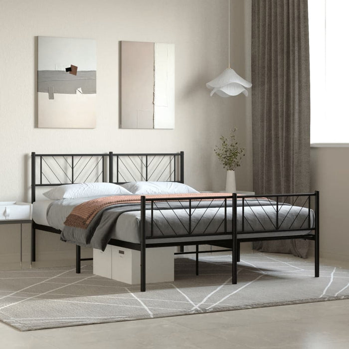 vidaXL Metal Bed Frame without Mattress with Footboard Black 160x200cm