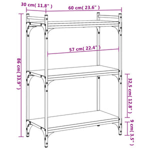 vidaXL Bookcase 3-Tier Smoked Oak 60x30x86 cm Engineered Wood