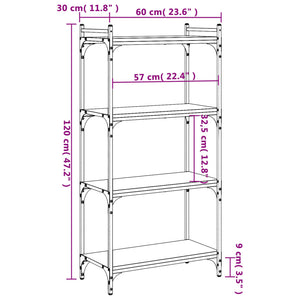 vidaXL Bookcase 4-Tier Smoked Oak 60x30x120 cm Engineered Wood