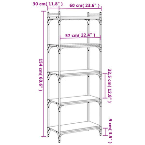 vidaXL Bookcase 5-Tier Smoked Oak 60x30x154 cm Engineered Wood