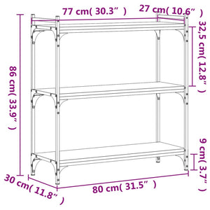 vidaXL Bookcase 3-Tier Smoked Oak 80x30x86 cm Engineered Wood