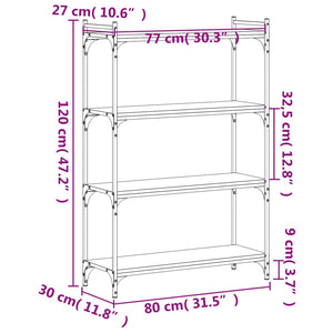 vidaXL Bookcase 4-Tier Smoked Oak 80x30x120 cm Engineered Wood