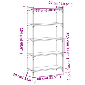 vidaXL Bookcase 5-Tier Grey Sonoma 80x30x154 cm Engineered Wood