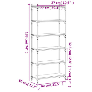 vidaXL Bookcase 6-Tier Black 80x30x188 cm Engineered Wood