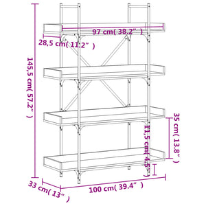 vidaXL Bookcase 4-Tier Black 100x33x145.5 cm Engineered Wood