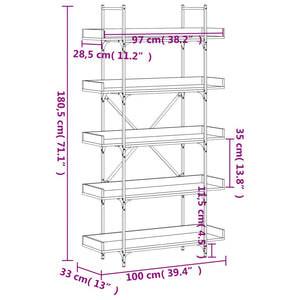 vidaXL Bookcase 5-Tier Black 100x33x180.5 cm Engineered Wood