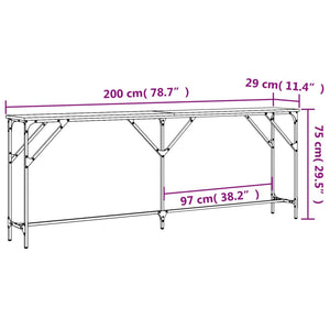 vidaXL Console Table Grey Sonoma 200x29x75 cm Engineered Wood