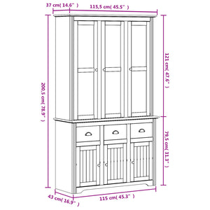 vidaXL Highborad "BODO" White and Brown 115.5x43x200.5cm Solid Wood Pine