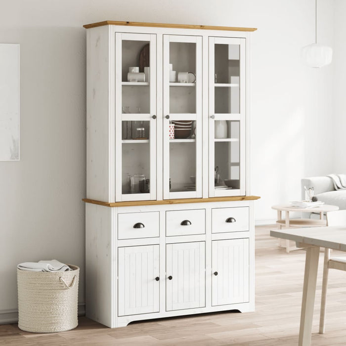 vidaXL Highborad "BODO" White and Brown 115.5x43x200.5cm Solid Wood Pine