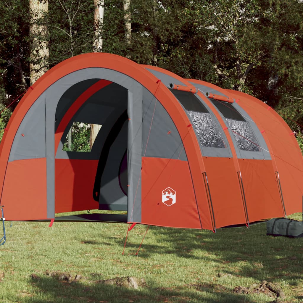 vidaXL Camping Tent Tunnel 4-Person Grey and Orange Waterproof