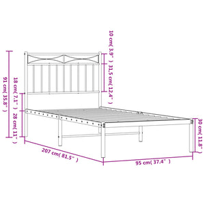 vidaXL Metal Bed Frame without Mattress with Headboard Black 90x200cm