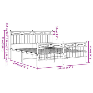 vidaXL Metal Bed Frame without Mattress with Footboard Black 160x200cm