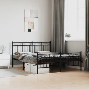 vidaXL Metal Bed Frame without Mattress with Footboard Black 160x200cm