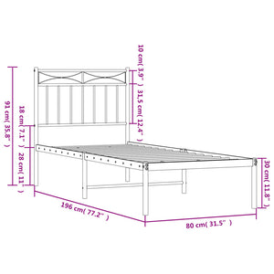 vidaXL Metal Bed Frame without Mattress with Headboard White 75x190cm