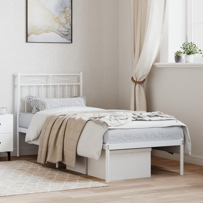 vidaXL Metal Bed Frame without Mattress with Headboard White 75x190cm