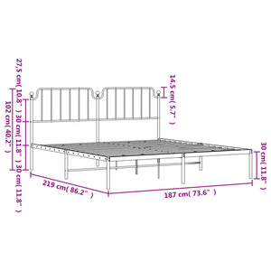 vidaXL Metal Bed Frame without Mattress with Headboard White 183x213cm