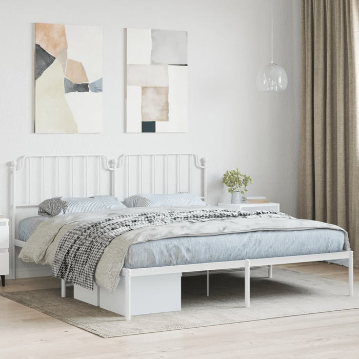 vidaXL Metal Bed Frame without Mattress with Headboard White 183x213cm