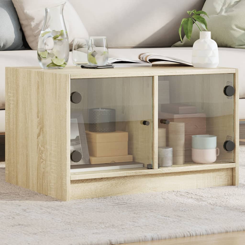 vidaXL Coffee Table with Glass Doors Sonoma Oak 68x50x42 cm